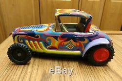 Vntg Louis Marx Psychedelic Hippy Friction Race Car, 1967, Japan, COOL! RARE