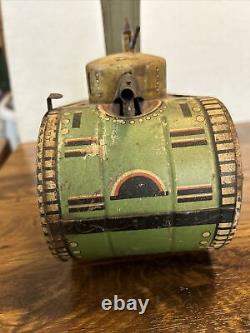Vtg 1930's Marx Tin Litho Wind Up Powered Car WW1 Doughboy Tank Vehicle