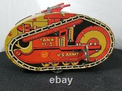 Vtg 1930s MARX Tank Wind Up No. 3 US Army Tin Lithograph Toy USA