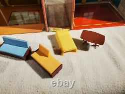 Vtg 1950s Marx Tin Litho Two Story Dollhouse Attached Garage Original Furniture