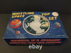 Vtg 1950s satellite tin whistling spinning tops Marx toy litho sputnik era Japan