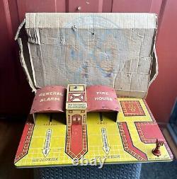 Vtg 30s Tin Marx Toys General Alarm Firehouse Fire Department Headquarter In Box