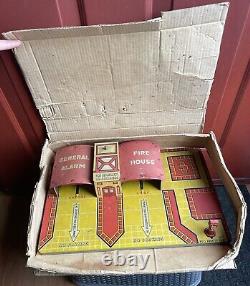 Vtg 30s Tin Marx Toys General Alarm Firehouse Fire Department Headquarter In Box