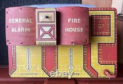 Vtg 30s Tin Marx Toys General Alarm Firehouse Fire Department Headquarter In Box