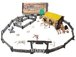 Vtg MARX 1950s WESTERN RANCH SET Cowboy Tin Building Horse Farm Bunkhouse w Box