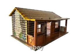 Vtg MARX 1950s WESTERN RANCH SET Cowboy Tin Building Horse Farm Bunkhouse w Box