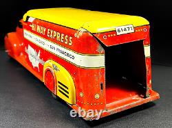 Vtg MARX Hi Way Express Cross Country Tin Litho Truck Wyandotte Man Cave NICE