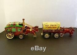 Vtg Marx Davy Crockett Stagecoach + Frontier Wagon Tin Litho Friction Toy-o. Box