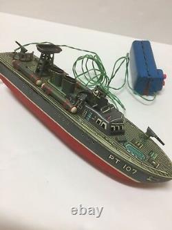 Vtg Marx Linemar Remote Controlled Battery Operated TORPEDO BOAT TOY Box Tin 33
