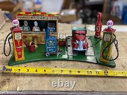 Vtg Marx Roadside Rest Gas Oil Service Station litho Tin Toy Train Car 1930's