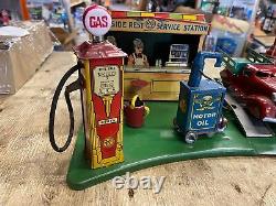 Vtg Marx Roadside Rest Gas Oil Service Station litho Tin Toy Train Car 1930's