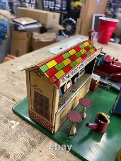 Vtg Marx Roadside Rest Gas Oil Service Station litho Tin Toy Train Car 1930's