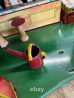 Vtg Marx Roadside Rest Gas Oil Service Station litho Tin Toy Train Car 1930's