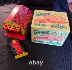 Vtg Marx Tin Magic Barn and Plastic Tin Tractor Excellent In Box NM-M Condition
