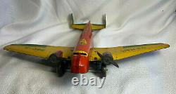 Vtg Marx Toys US Mail TWA 990-5 Airplane Tin Wind Up Works Made In The USA