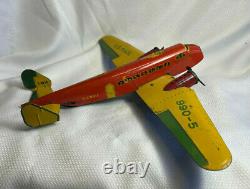 Vtg Marx Toys US Mail TWA 990-5 Airplane Tin Wind Up Works Made In The USA