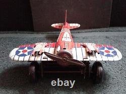 Vtg. Marx U. S. Army #712 Sparking Fighter Plane Tin Litho Wind-Up, Works, No Box