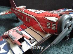 Vtg. Marx U. S. Army #712 Sparking Fighter Plane Tin Litho Wind-Up, Works, No Box