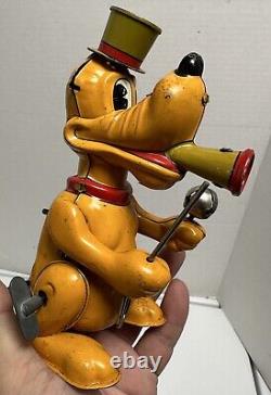 Vtg Pluto The Drum Major Marx Line Mar Toys Tin Litho Wind Up Toy Disney Japan
