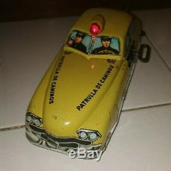 Vtg Rare Tin Toy Car Highway Patrol Police Wind-up Sound Marx Plastimarx Mexico