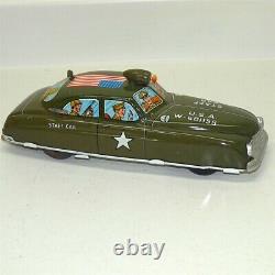 Vtg Tin Litho Marx Mechanical Army Staff Car withBox, Wind Up Toy Vehicle, Works
