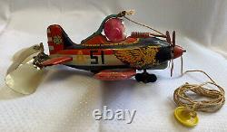 Vtg Tin Litho Tether Plane Toy Wind Up 15-A With Celluloid Pilot Working Japan